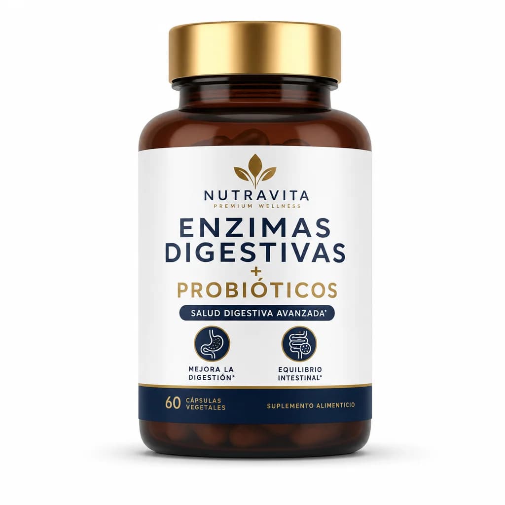 Suplemento de enzimas digestivas con prebióticos y probióticos